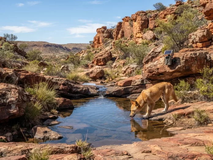 Australian biologists set up remote desert waterhole Livestream to monitor Wildlife